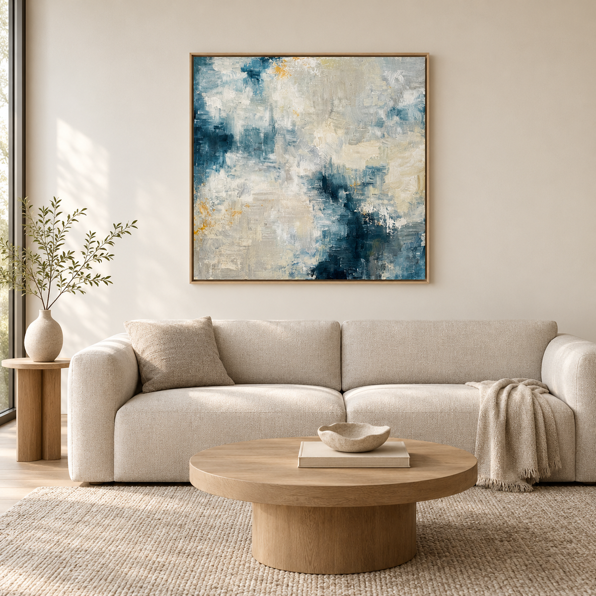 Blue and Cream Abstract 3x3'